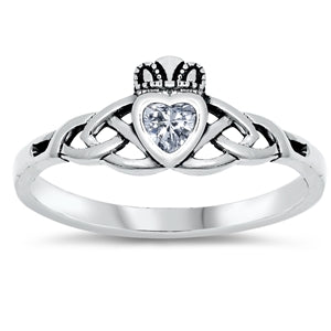 Celtic Knot Irish Dublin Claddagh Ring Simulated Cubic Zirconia 925 Sterling Silver
